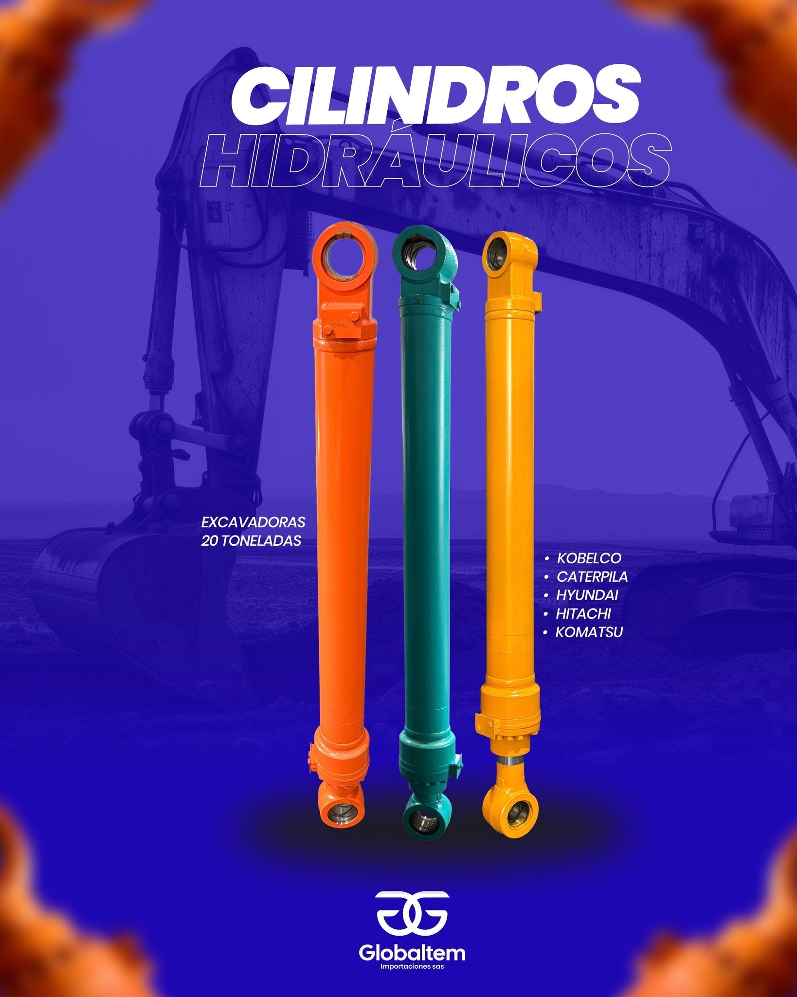 Cilindros Hidráulicos para Excavadoras de 20 Toneladas: Balde, Brazo y Boom para CAT, Komatsu, Hitachi, Kobelco y Doosan